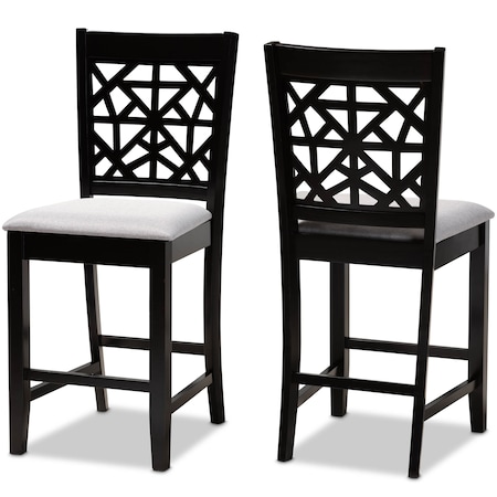 Baxton Studio Devon Grey Upholstered and Espresso Wood 2-Piece Pub Chair Set 166-10765